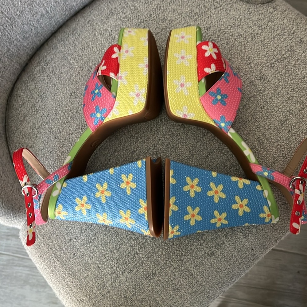 Gianni Bini Utli Mate floral rainbow rhinestone ankle strap platform sandals 8.5 - Picture 8 of 14